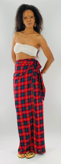 Irish Plaid Wrap Skirt With Long Straps