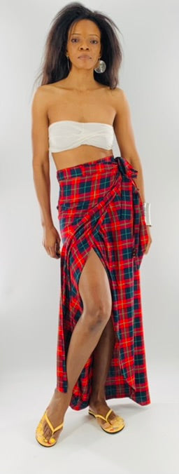 Irish Plaid Wrap Skirt With Long Straps