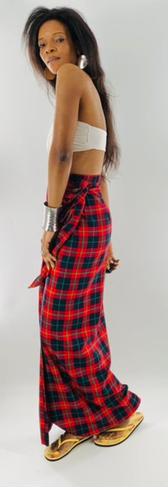 Irish Plaid Wrap Skirt With Long Straps