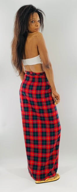 Irish Plaid Wrap Skirt With Long Straps