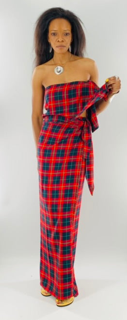 Irish Plaid Wrap Skirt With Long Straps