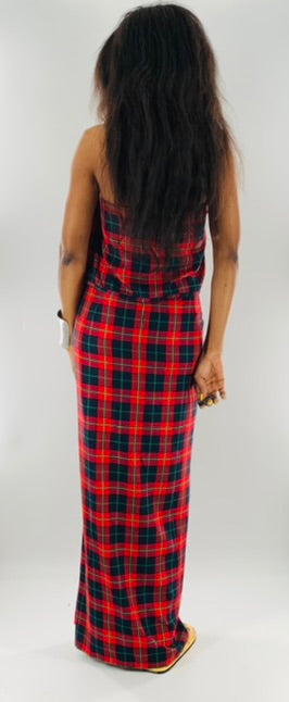 Irish Plaid Wrap Skirt With Long Straps