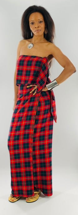 Irish Plaid Wrap Skirt With Long Straps