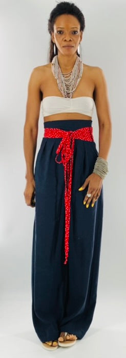 High-Waist Wide Leg Lenin Pants |  Navy