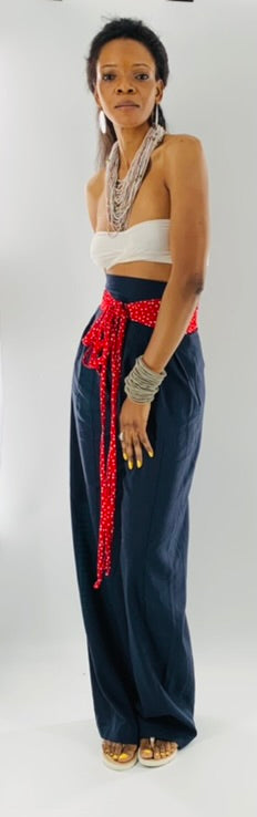 High-Waist Wide Leg Lenin Pants |  Navy