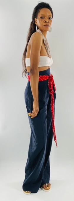 High-Waist Wide Leg Lenin Pants |  Navy