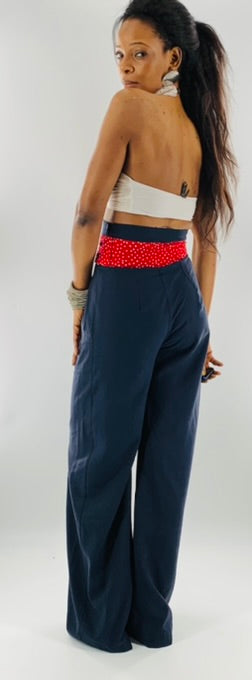 High-Waist Wide Leg Lenin Pants |  Navy
