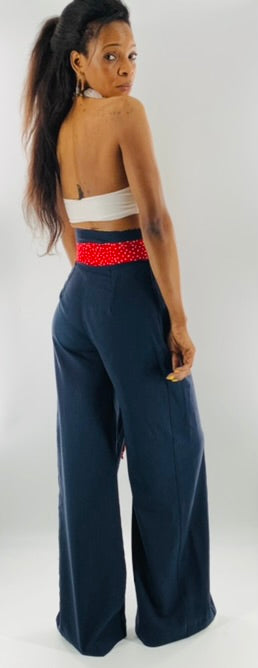 High-Waist Wide Leg Lenin Pants |  Navy