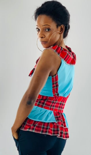 Irish Plaid Belted Blue Top