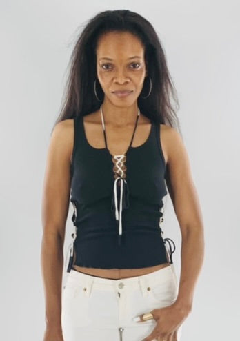 Crisscross Halter Tank Top with  Black & White Straps