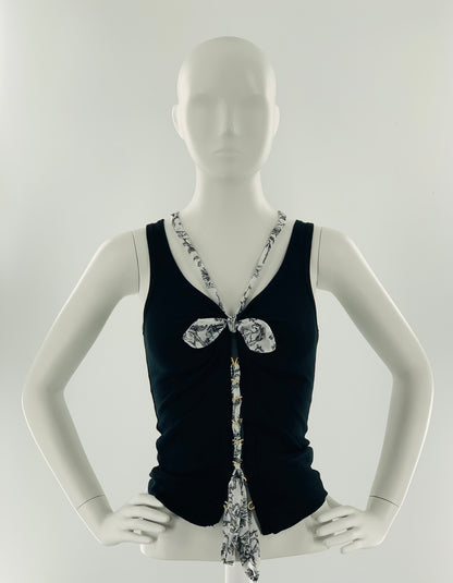 Double Strap Lace Up Tee with Bow-Tie | Black