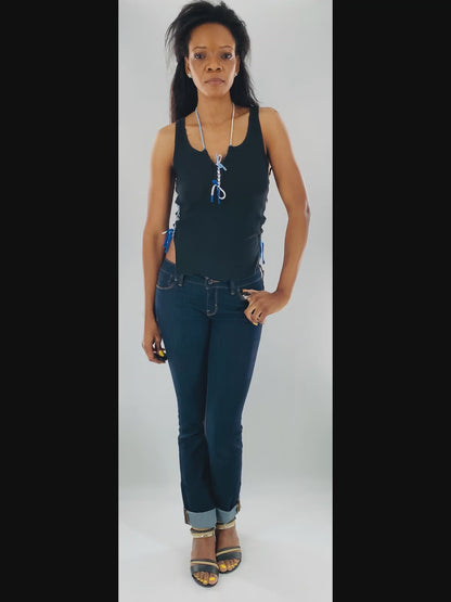 Crisscross Halter Tank Top with White & Blue Straps