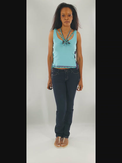 Ankara Laced Up Alter Cropped Top With A Bow | Blue