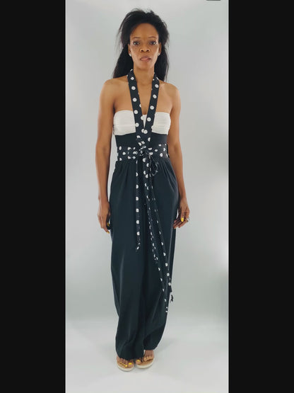 High-Waist Wide Leg Halter Pants |  Black