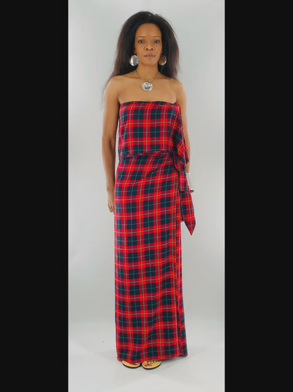 Irish Plaid Wrap Skirt With Long Straps